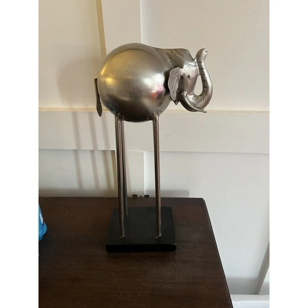 PIER 1 Metal Elephant Sculpture Stainless Steel Decor 12” Dali Streched leg Form